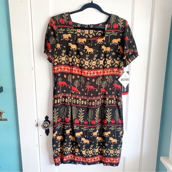 VTG Deadstock Sag Harbor Safari Animal Print Dress 1980 1990 NWT Size 14 - Picture 1 of 12